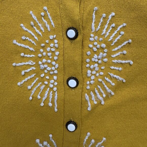 Anthropologie Monogram French Knot Cardigan Gold Mustard Yellow Size M - Picture 2 of 8